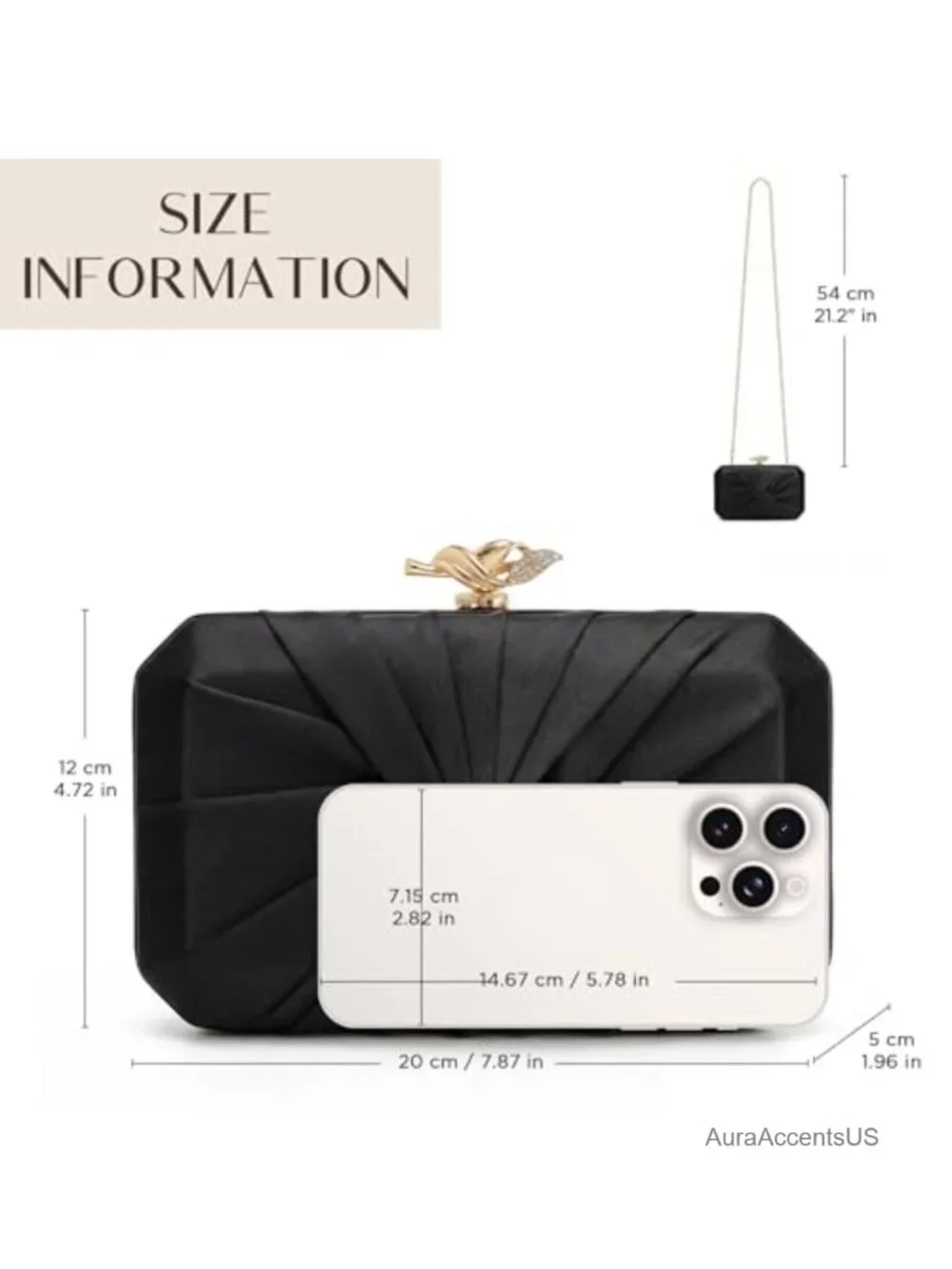 Pleated Satin Clutch with Detachable Chain Strap